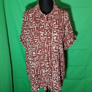 Alfani Womens Large Brown Button Up Blouse Tribal Office Party Retro Resortwear